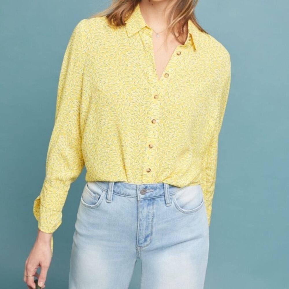 Anthropologie Maeve Blithe Button-Down Top size 4 Bow Detail Sleeve - Picture 11 of 11